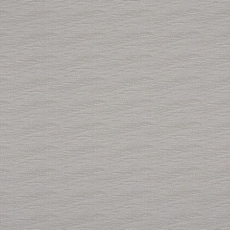 Gray woven-texture wallpaper with fine horizontal wavy lines, covering a wall and adding subtle ripple-like texture, in a softly lit interior with neutral, even lighting.