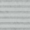 Horizontal pleated fabric shades, evenly spaced light and dark gray bands with subtle textured surface; closed, filtering diffuse light across a neutral interior, forming a regular striped pattern.