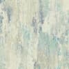 Abstract painted surface showing vertical streaks and drips in muted blues, greens, beige, and gray; layered washes create a weathered, textured, wallpaper-like background.