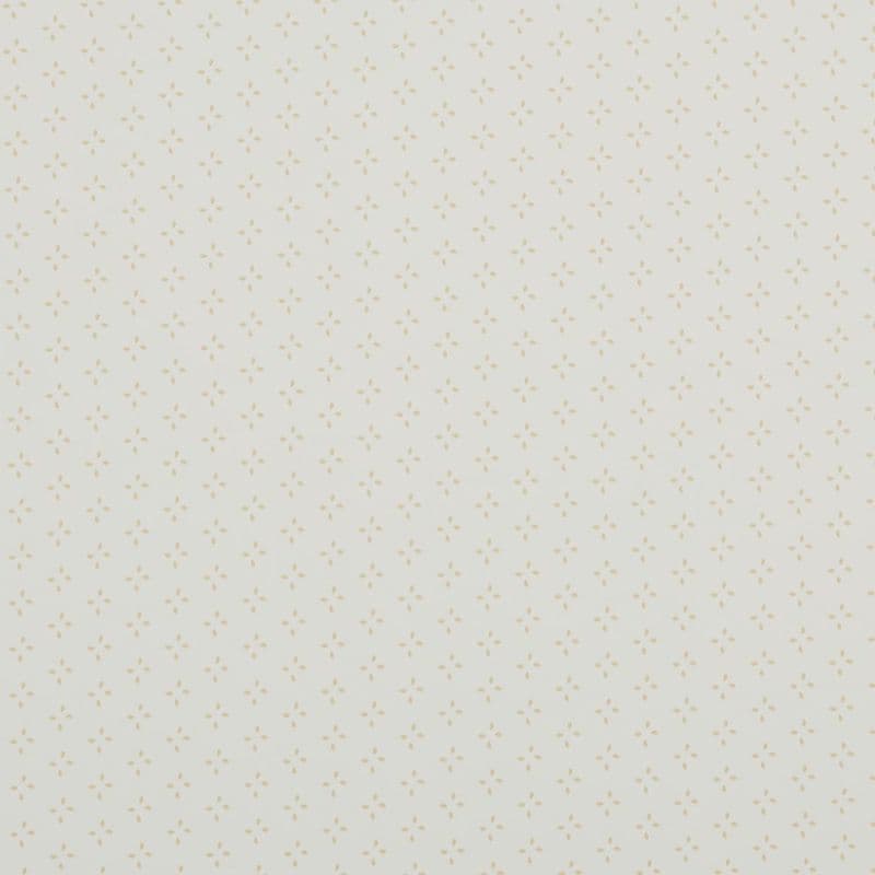 Cream wallpaper with evenly spaced small beige four‑dot floral motifs; covering the entire wall in a uniform repeating pattern; viewed in soft, neutral indoor lighting.