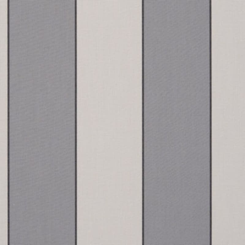 Vertical fabric-panel blinds, closed, featuring wide alternating gray and off-white stripes with thin dark seams; covering a window or wall, presenting flat, evenly diffused indoor lighting and minimalist appearance.