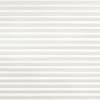 White pleated horizontal blinds, fully lowered and closed with evenly spaced ridges; filtering soft diffused daylight into a neutral, minimally lit interior with no visible view.