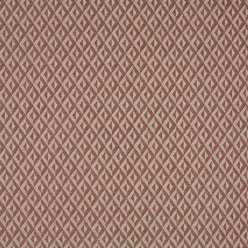 Brown and beige woven fabric featuring a repetitive diamond-and-chevron geometric pattern; pattern repeats uniformly across the surface, suggesting upholstery or wallpaper in a flat, evenly lit, neutral setting.