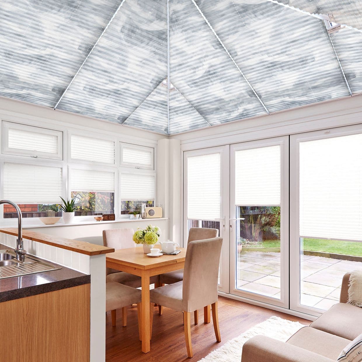 Ripple Blue Conservatory Roof Pleated Blind