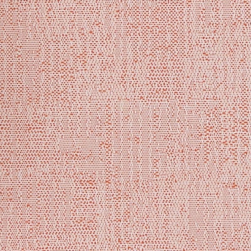 Woven fabric: tight linen-like weave in pale pink with small rust-red flecks; threads form a subtle horizontal and vertical grid. Fabric lies flat under even light in an extreme close-up.