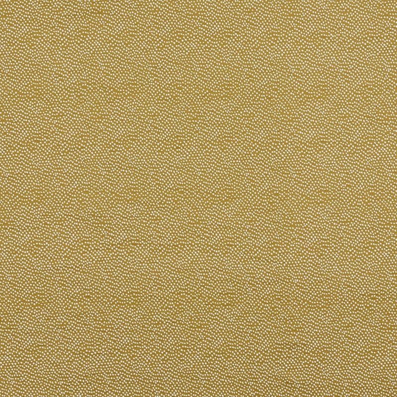 Mustard colored wallpaper with dense, irregular small white dots covering the entire frame; flat, evenly lit close-up showing a uniform textured surface and no other objects.