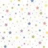 Pastel five-pointed stars and tiny dots, scattered across a white field, creating a repeating decorative pattern suggesting children's wallpaper or fabric with soft, airy lighting.