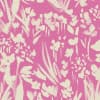 Ivory floral silhouettes scatter across a bright magenta background, brushstroke petals and leaves overlapping to form a repeating, canvas-textured fabric or wallpaper pattern.