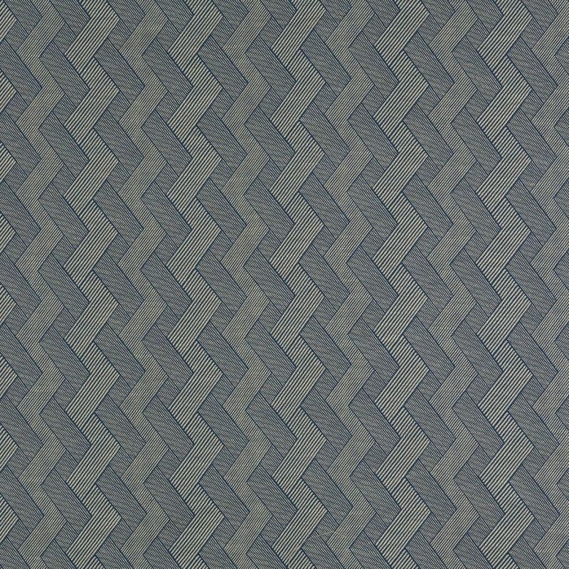 Navy-and-cream woven herringbone fabric, zigzag stripes of closely spaced lines, covering a flat surface and repeating uniformly, appearing as textured wallpaper under neutral light.