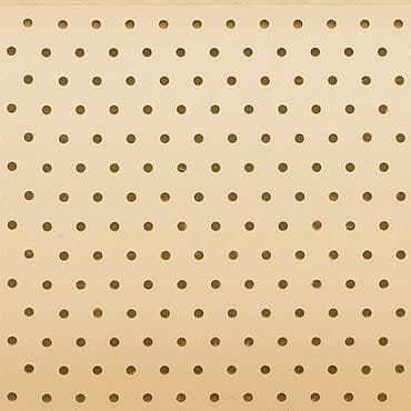 Beige perforated pegboard panel with evenly spaced circular holes fills the frame; static, serving as a plain, neutral backdrop under soft, even lighting.