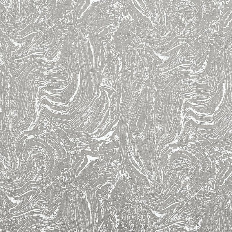 Gray-and-white marbled wallpaper with swirling vein pattern and matte texture, covering a flat vertical surface uniformly, set against a neutral, evenly lit background with no furniture or windows visible.