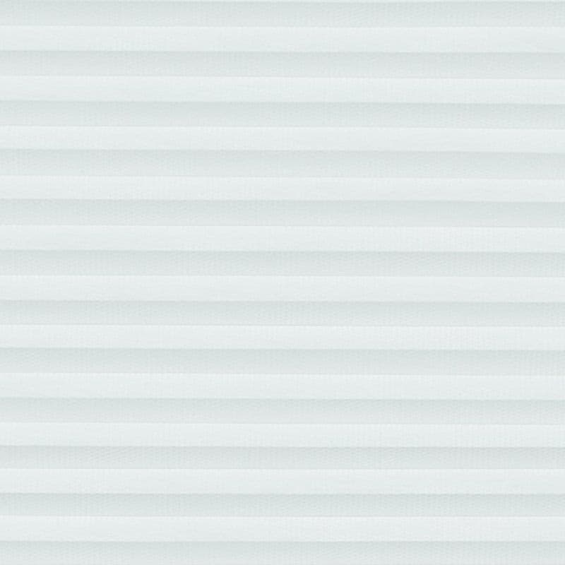 White cellular (honeycomb) pleated blinds, lowered and closed, filtering soft daylight through evenly spaced horizontal folds, covering a window in a neutral, softly lit interior.