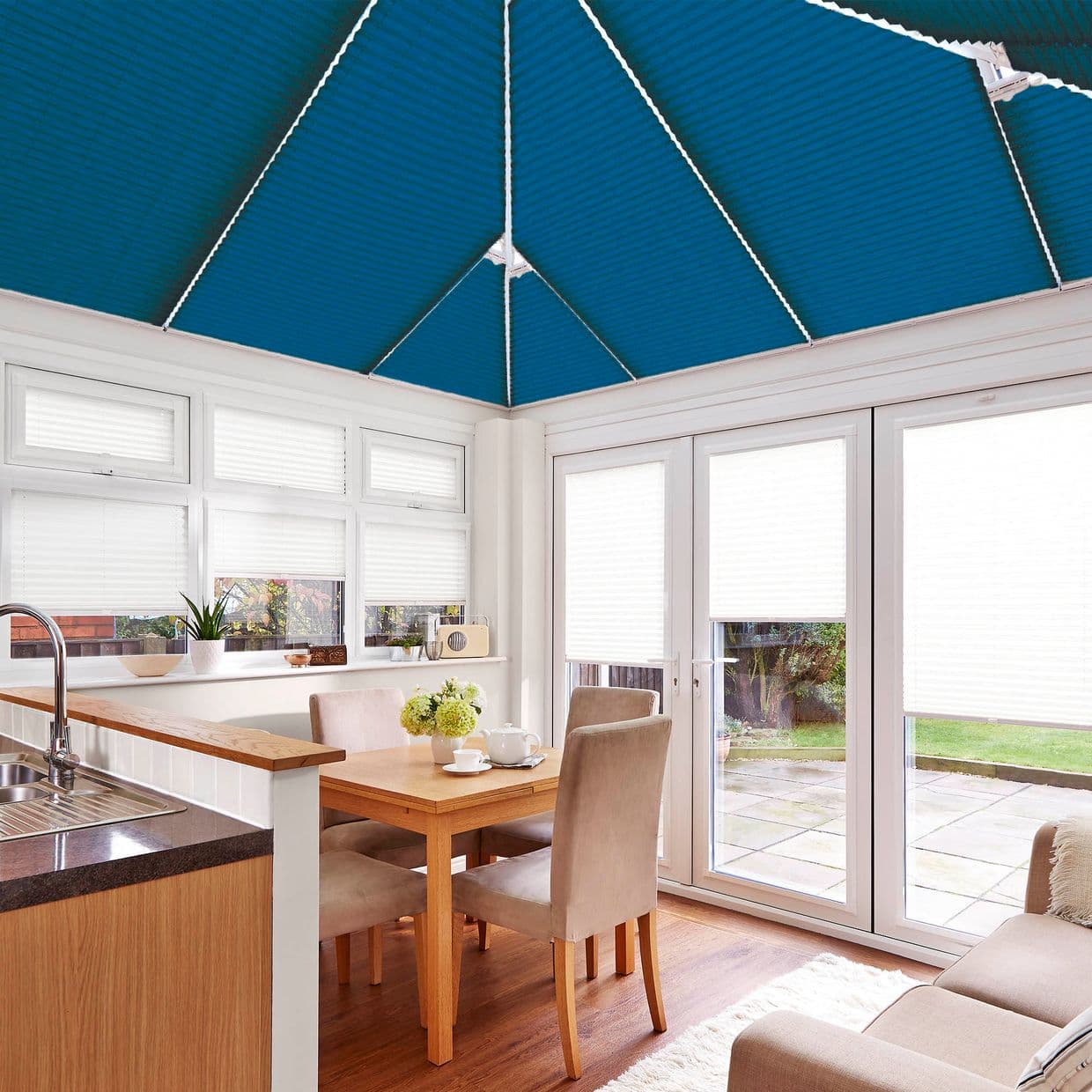 Lanbury Blackout Blue Conservatory Roof Pleated Blind