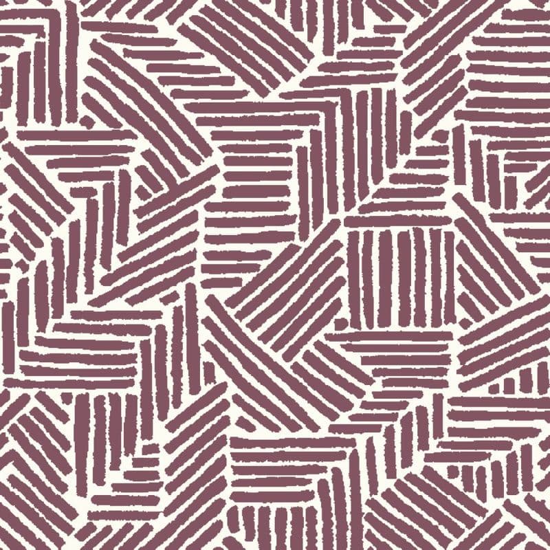 Maroon brushstroke stripes arranged in alternating diagonal, vertical, and horizontal blocks; forming a tessellated, high-contrast geometric pattern on an off-white, wallpaper-like background.
