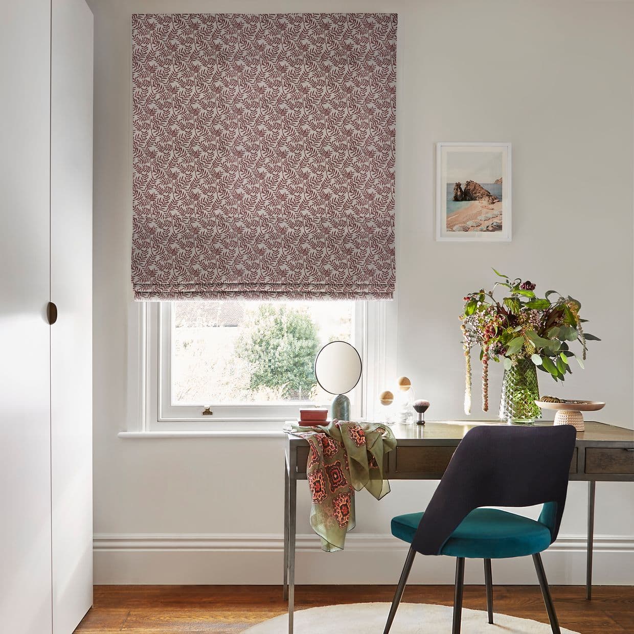Fronds Beetroot Roman blind