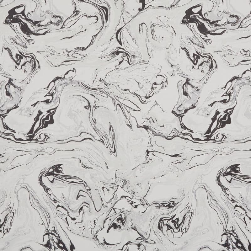 Black-and-white marbled swirls — flowing and mirrored across the surface — flat, high-contrast decorative pattern resembling ink on a pale gray background.