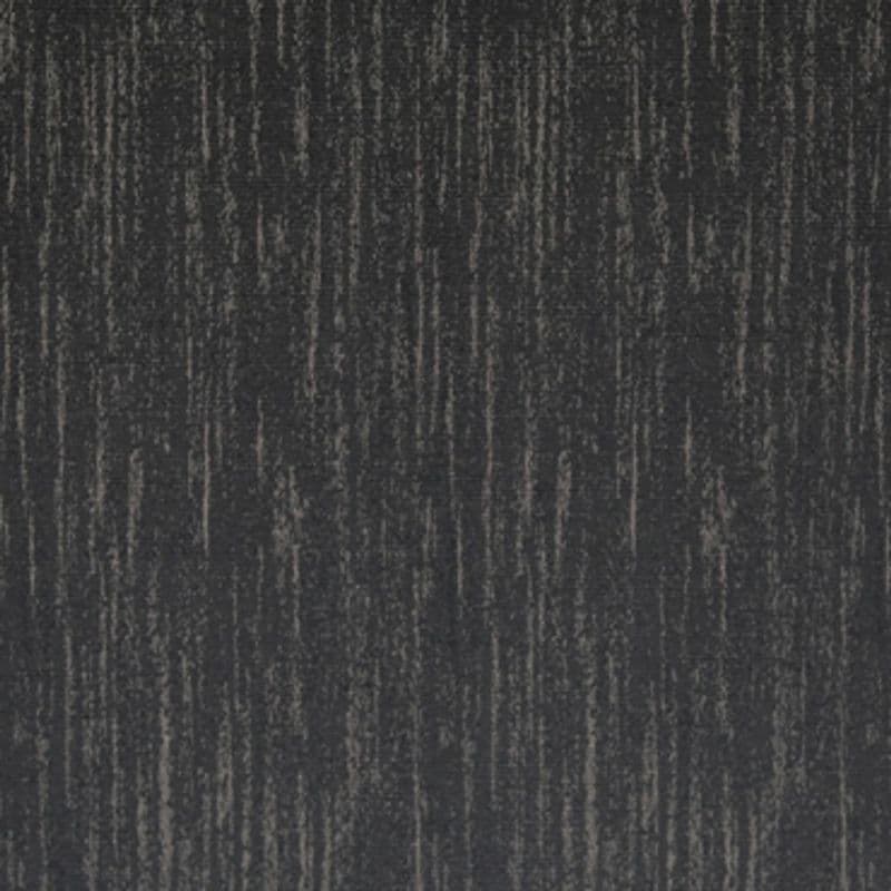 Dark charcoal textured wallpaper or fabric panel featuring irregular vertical lighter streaks; close-up view showing grainy, slightly raised surface texture under even, neutral lighting.