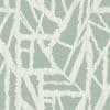 Mint-green textured wallpaper featuring irregular white, vertically striped geometric shards — repeating pattern covering a flat surface; close-up view, matte finish with a muted, neutral palette.