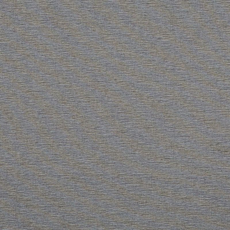 Gray-blue woven fabric with fine horizontal ribbing fills the frame, lying flat and static; subtle color striations create a textured, evenly lit close-up of upholstery or wallpaper.