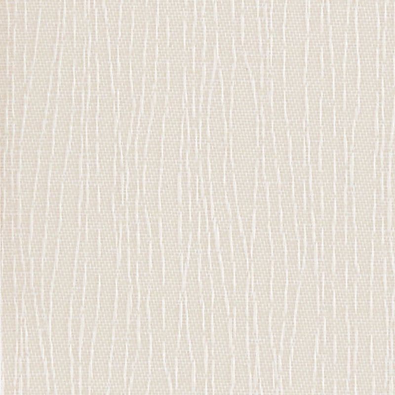 Beige linen-effect wallpaper with irregular vertical white threads, covering a wall and creating subtle texture in a close-up interior surface under soft, even lighting.