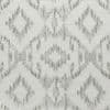 Textured wallpaper with horizontal grain, featuring repeating distressed ikat-style diamond motifs in silvery gray; pattern repeats across an off-white surface, close-up view with neutral, soft lighting.