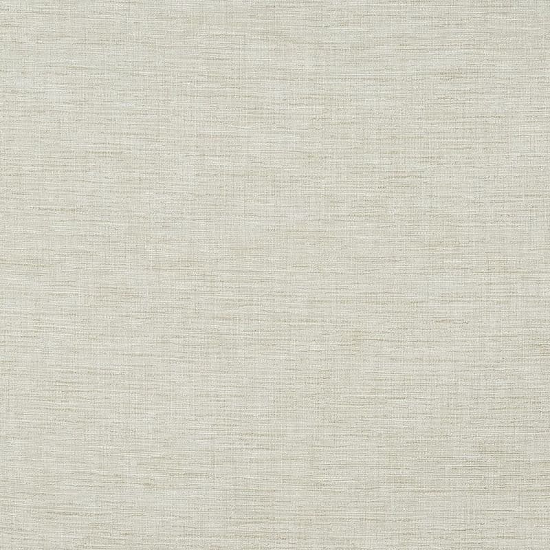 Beige woven fabric with subtle horizontal slub texture filling the frame; fabric lies flat and evenly lit, appearing as neutral wallcovering or upholstery in a calm, diffuse-light setting.