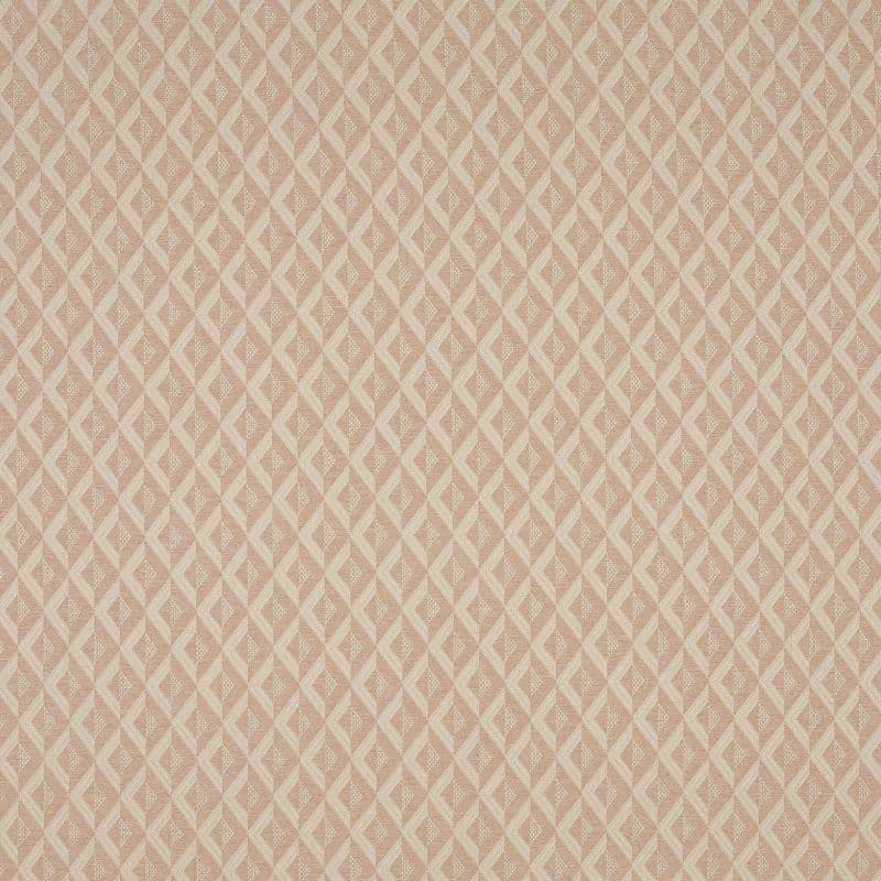 Beige-pink geometric wallpaper with small diamond-lattice and chevron motifs; repeating uniformly to create a subtle raised woven texture; flat, evenly lit wall or fabric sample filling the frame.