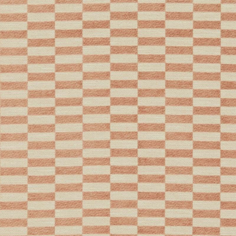Textured cream-and-terracotta striped wallpaper forming a repeating checkerboard of horizontal rectangles; it covers a flat surface in even light, shown as a close-up with no other elements.