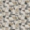 Distressed neutral-toned geometric wallpaper: overlapping rectangles and triangles with textured, worn marks repeating across a flat surface; evenly lit, no visible room elements, resembles fabric wall covering.