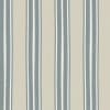 Blue-gray vertical stripes run across a beige, woven-textured fabric, arranged in repeating groups of thin and wider bands evenly spaced across the surface.