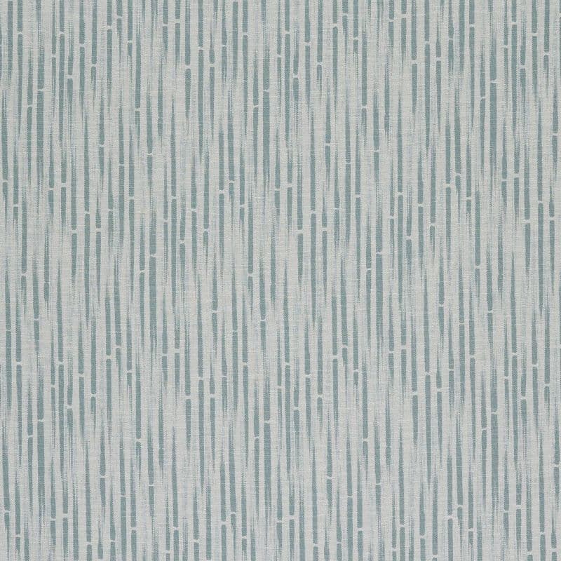 Wallpaper with staggered vertical teal dashes (textile-like), covering the wall evenly; softly lit, neutral-toned surface with a subtle woven/linen texture.