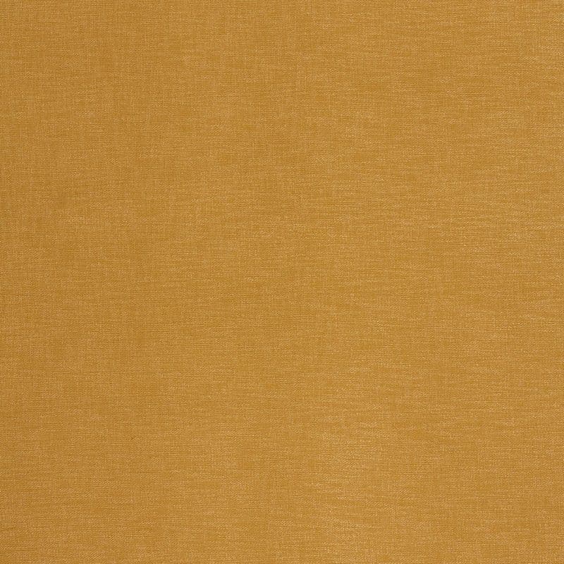 Plain mustard-yellow woven curtain hanging flat across the frame, closed; close-up of textured fabric in even indoor lighting, no visible window or furnishings.