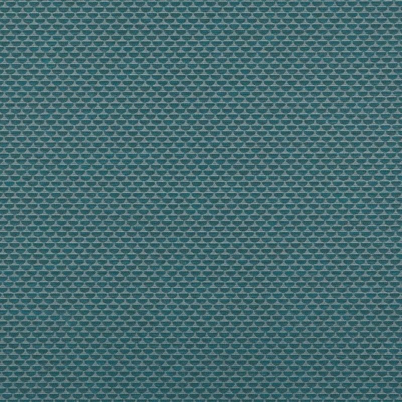 Teal woven fabric with dense small light-gray triangular motifs, lying flat to display a tight weave; close-up view under even neutral lighting, filling the frame.