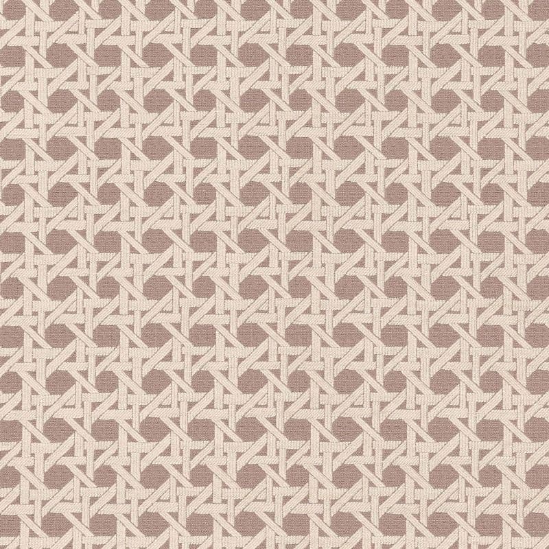 Woven beige-and-taupe lattice fabric, showing interlaced triangular strips forming a repeating geometric texture across a flat, evenly lit wallpaper or upholstery sample.