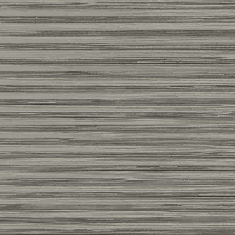 Horizontal metal roller shutter with narrow textured slats, fully closed and blocking light; fills the frame in neutral gray tones, evenly lit, resembling a storefront or covered window.