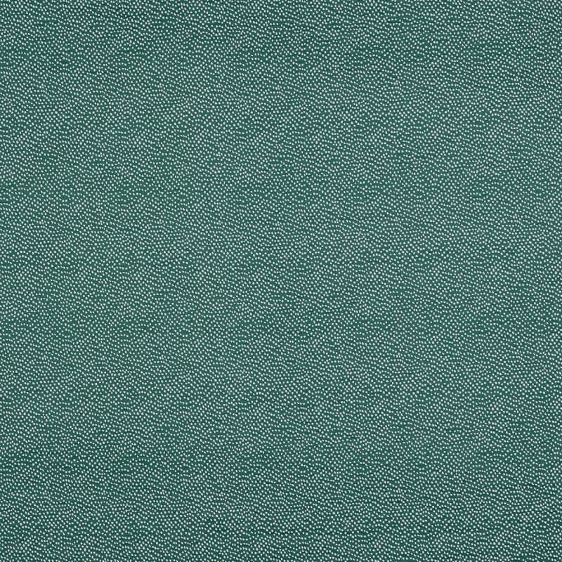 Teal fabric or wallpaper covered edge-to-edge with dense, irregular small white dots; repeating speckled pattern across a flat, evenly lit close-up surface suggesting textile or wall covering.