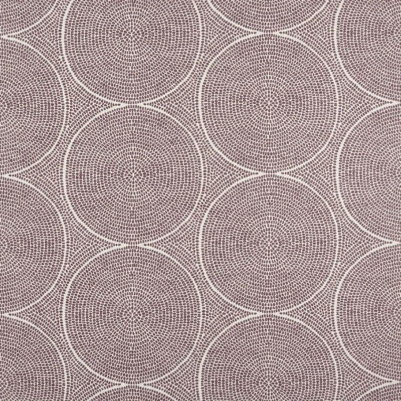 Wallpaper with overlapping concentric-circle pattern of tiny mauve dots forming large white-outlined circles; covering a flat wall surface, decorative geometric motif in soft, even lighting.