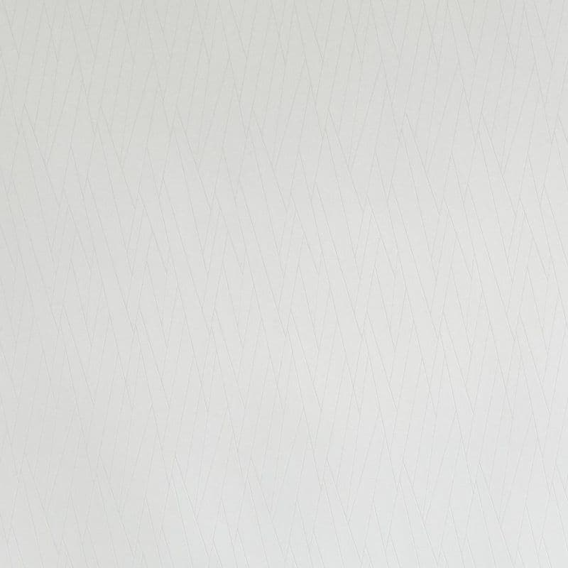 White textured wallpaper with subtle overlapping chevron lines covering a flat wall, providing a soft, matte surface; evenly lit, neutral interior setting with diffuse daylight and no visible furnishings.