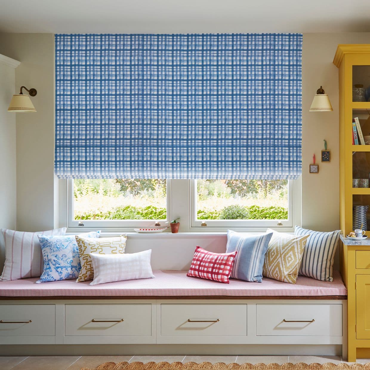 Gingham Bleu Roman Blind