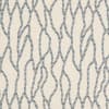 Decorative textile: beige fabric with blue, narrow-striped undulating lattice lines; featuring repeating organic outlines. Evenly lit close-up, abstract decorative pattern suggestive of upholstery or drapery.