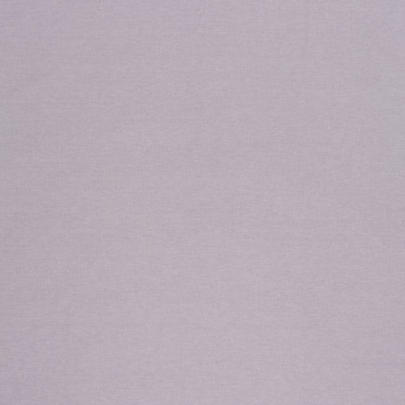 Pale lavender fabric curtain (full-frame, subtle linen texture) — closed — diffusing soft, even light in a neutral, minimal interior.