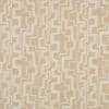 Beige linen-textured wallpaper with cream stepped geometric pattern — repeating across the surface, creating a subtle retro-maze effect in soft, even lighting.
