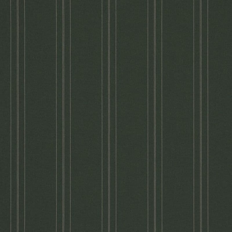 Dark green vertical-striped wallpaper, evenly spaced thin pale double lines; covering a flat interior wall, matte texture, uniform lighting, minimalist decorative pattern.