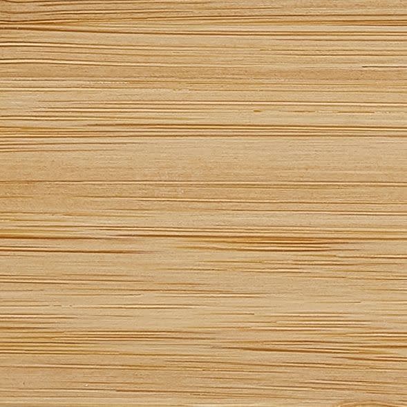 Light bamboo-like wood panel, horizontal fine grain and shallow grooves across the surface; displaying regular layered striations; close-up view with even, neutral lighting and no other objects.