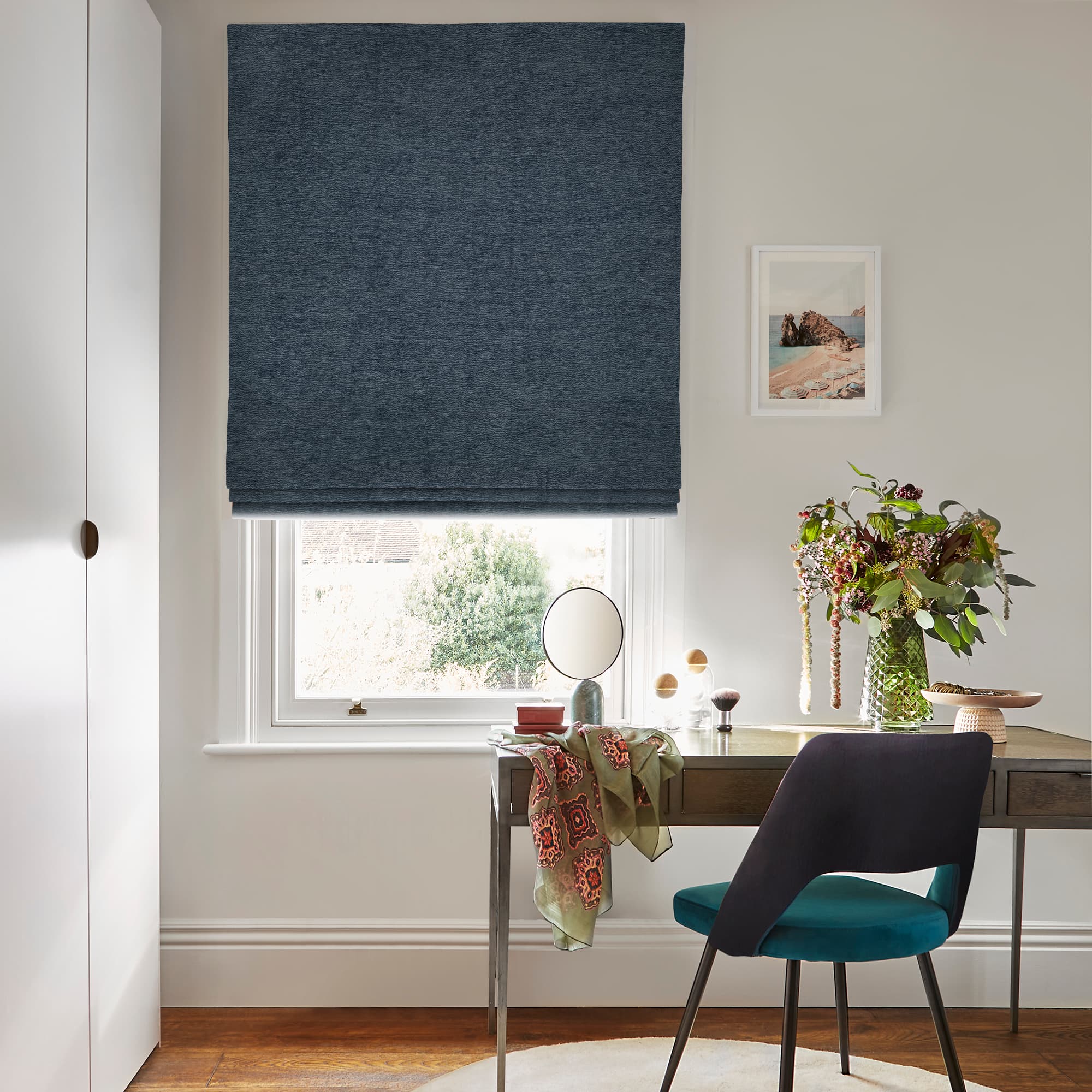 Pique Dark Blue Roman Blind
