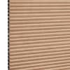 Beige honeycomb cellular blind with horizontal pleats, closed and compacted, honeycomb cells visible at the left edge; studio-lit product view against a white background.