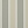 Vertical striped wallpaper, alternating wide beige and gray bands with narrow off-white and thin dark-green lines; repeating pattern shown as a close-up on a flat interior wall under neutral light.