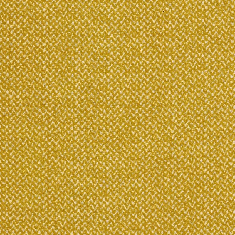 Yellow woven fabric with small cream chevron weave, repeating across the surface, shown flat in a close-up view under even lighting.