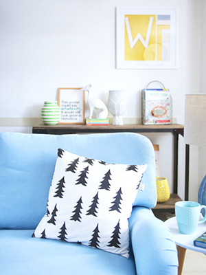 Blue Sofa and Bright Furnishings